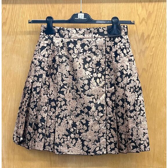 NWT Dolce & Gabbana Metallic Gold Black Pleated Jacquard Mini Skirt IT 38 US XS - Picture 8 of 11